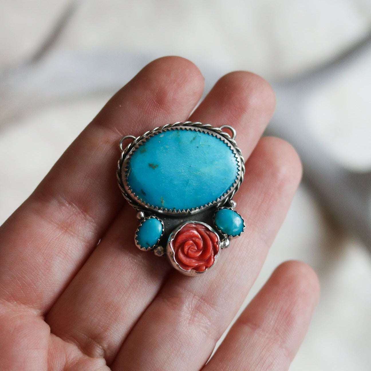 Kingman Turquoise + Spiny Rose Necklace // One of a Kind