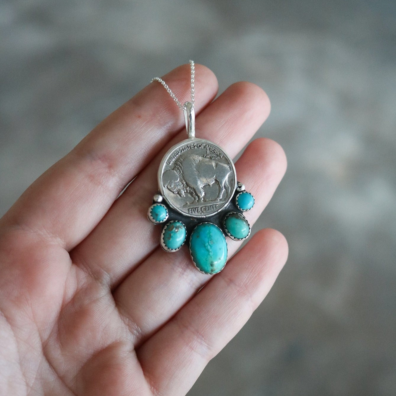 Five Tribes Buffalo Nickel Necklace in Turquoise