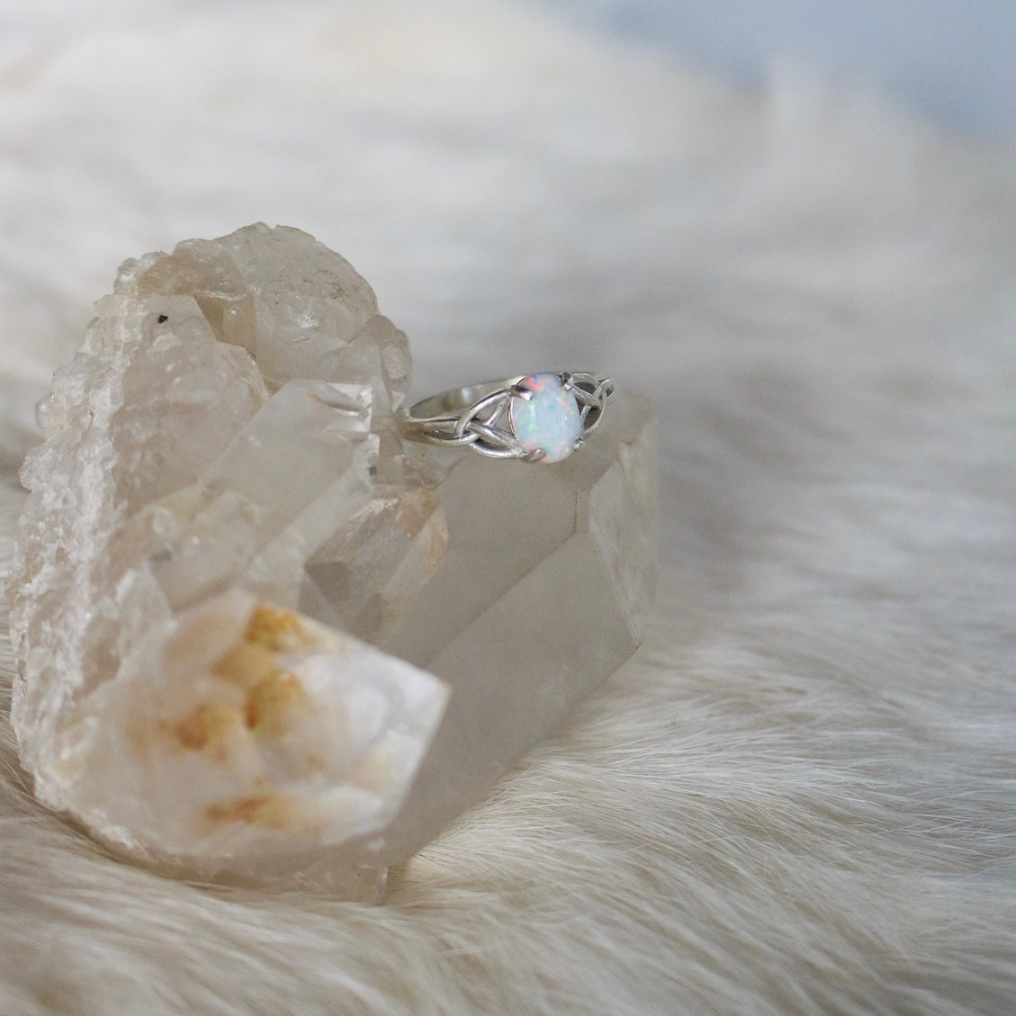 Celtic Knot Ring in White Opal // Made to Order