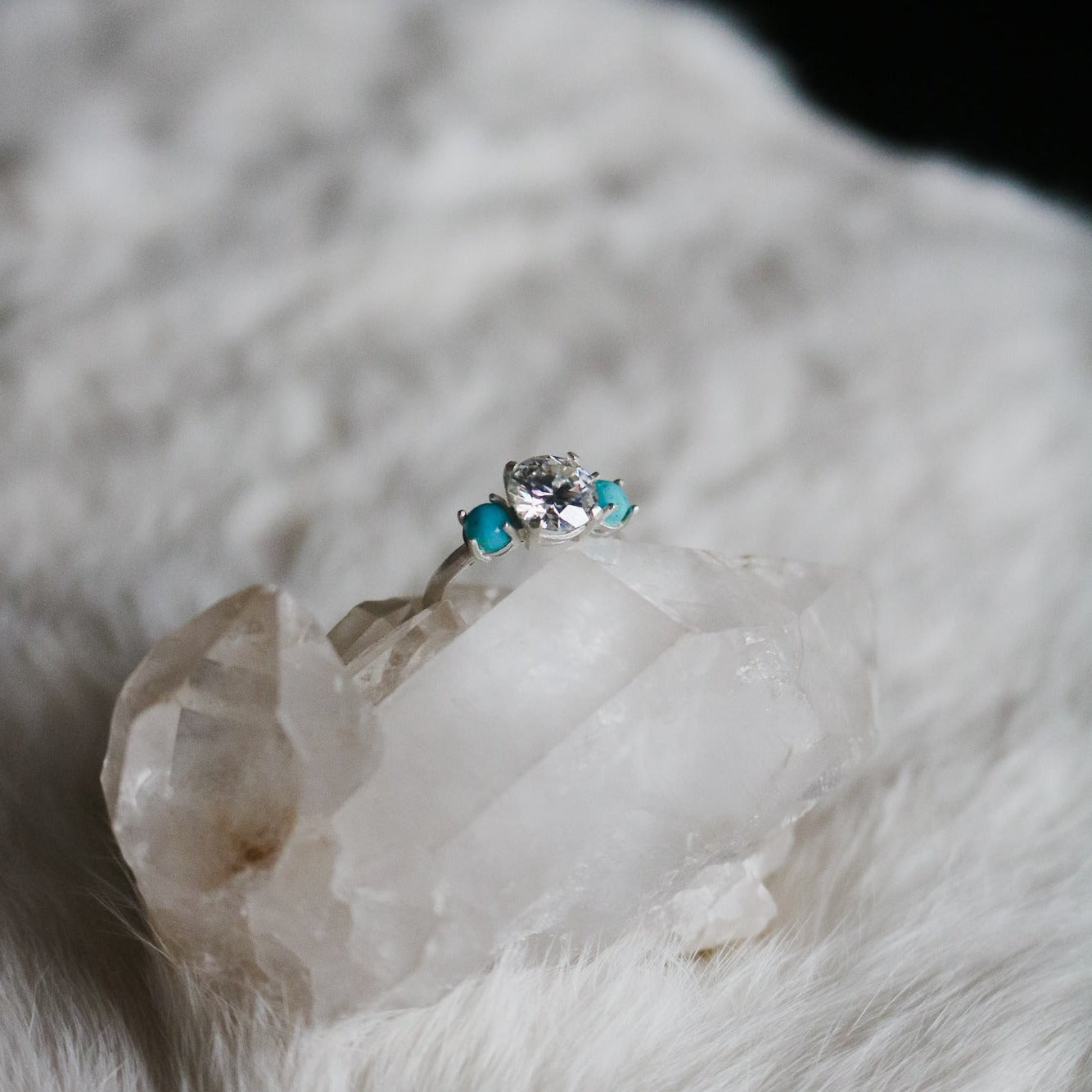‘Celeste’ Diamond + Turquoise Engagement Ring // Made to Order