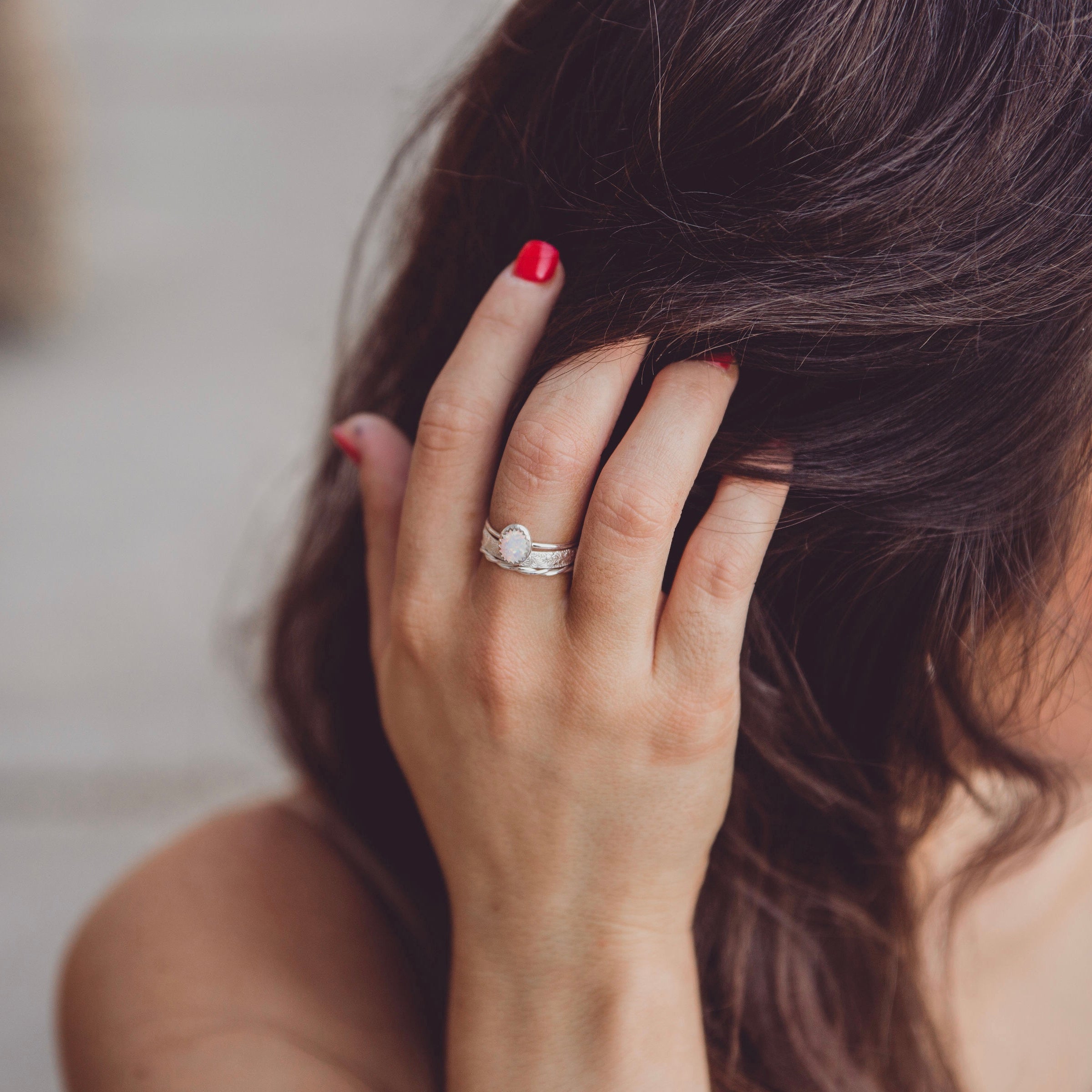 Durango Stacking Ring Set in White Opal