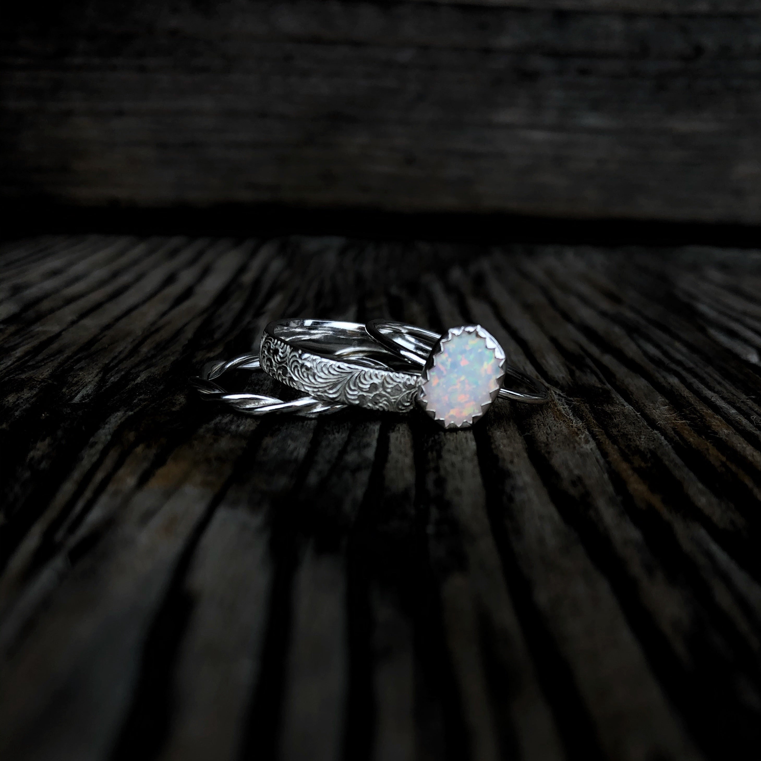 Durango Stacking Ring Set in White Opal