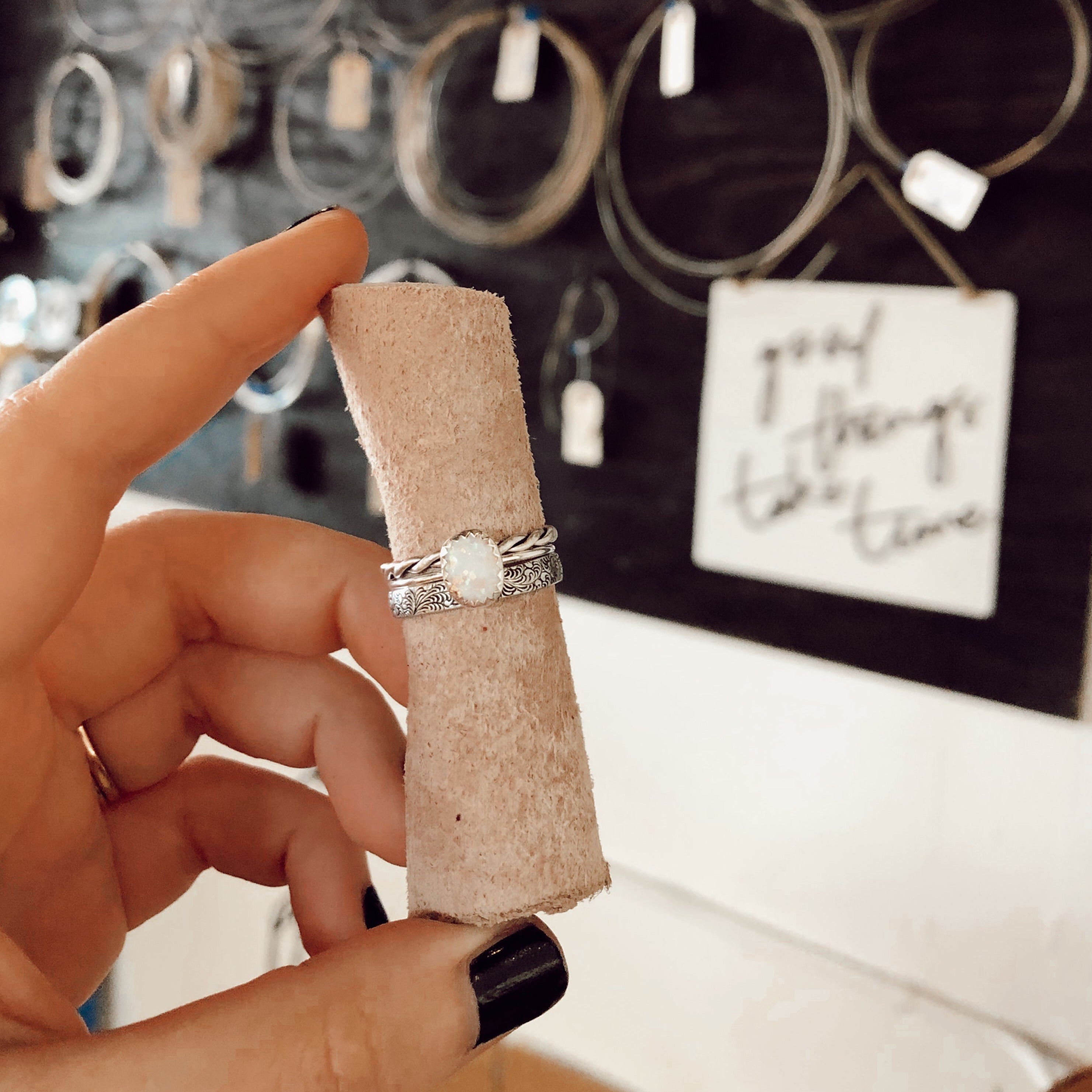 Durango Stacking Ring Set in White Opal