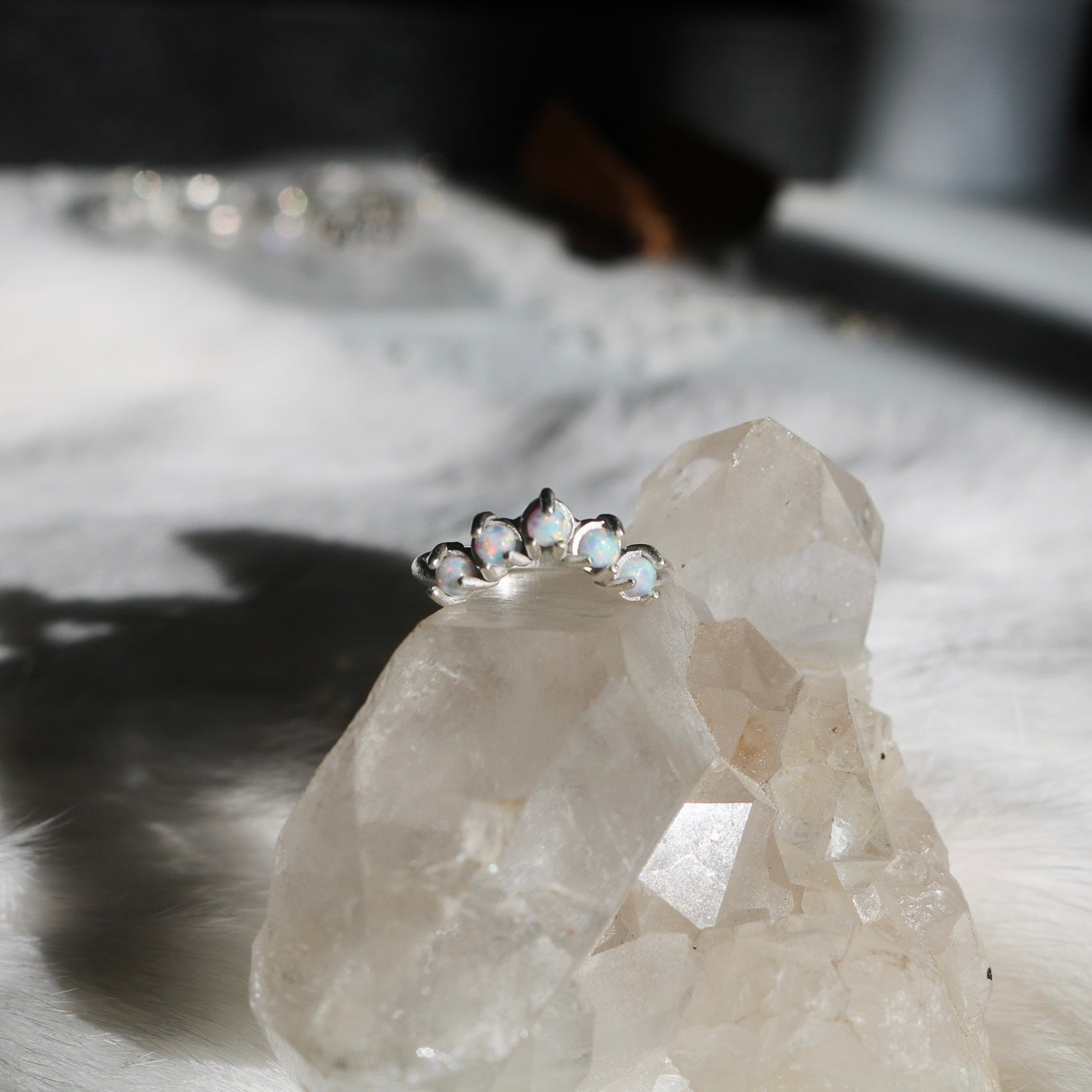 'Arabella' Curved White Opal Ring // Made to Order