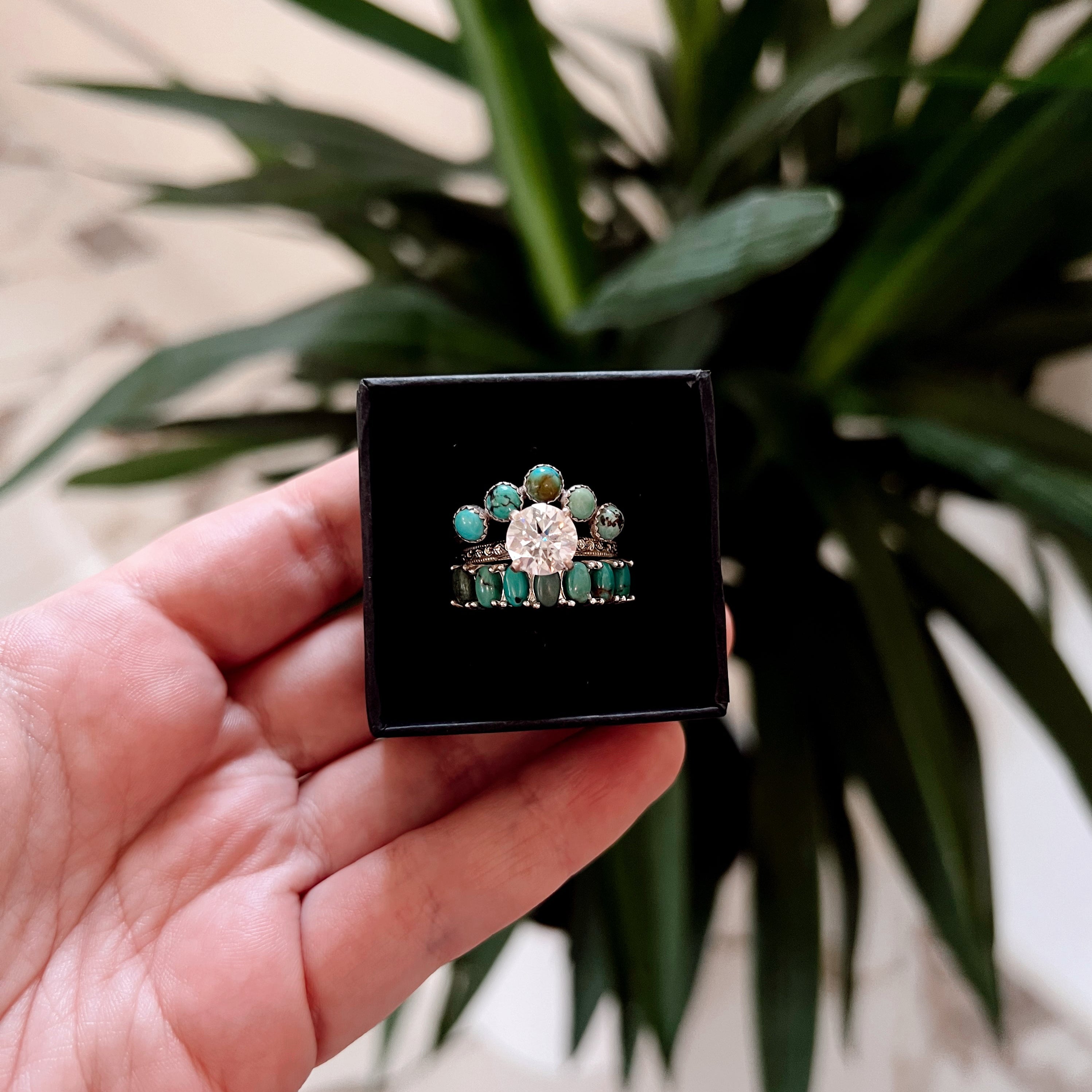 ‘Cypress' Diamond + Turquoise Wedding Ring Set // Made to Order