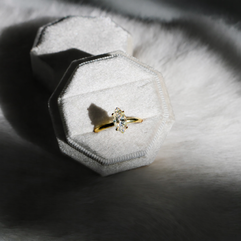 Marquise Cut Diamond Engagement Ring in 14K Yellow Gold // Made to Order