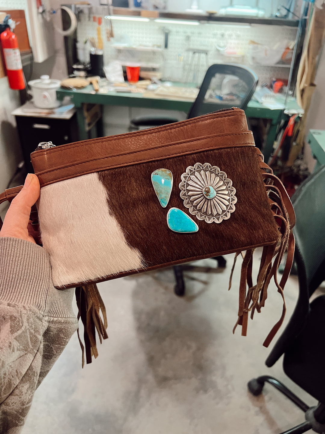 ‘Coyote Creek’ Kingman + Cowhide Wristlet // One of a Kind