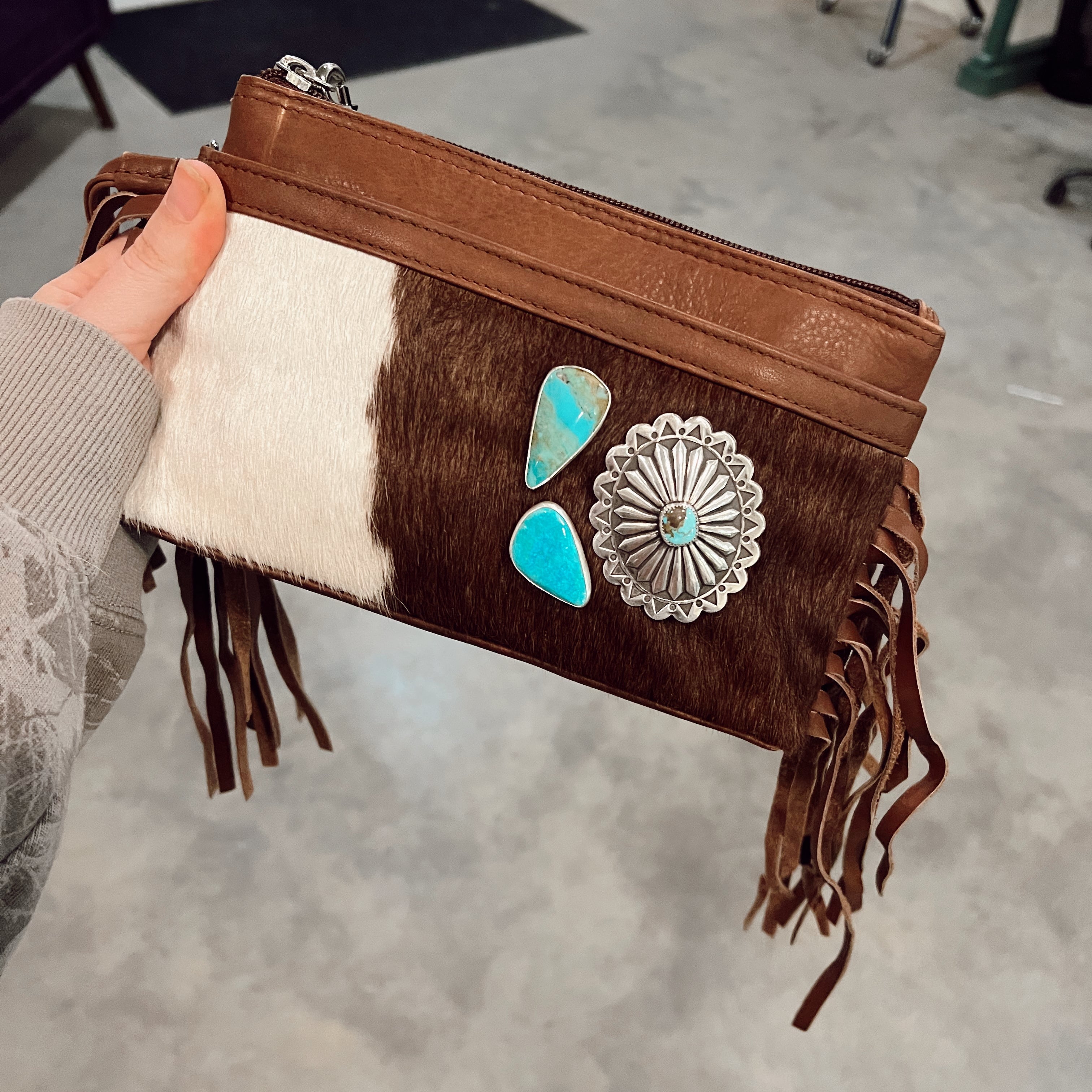 ‘Coyote Creek’ Kingman + Cowhide Wristlet // One of a Kind