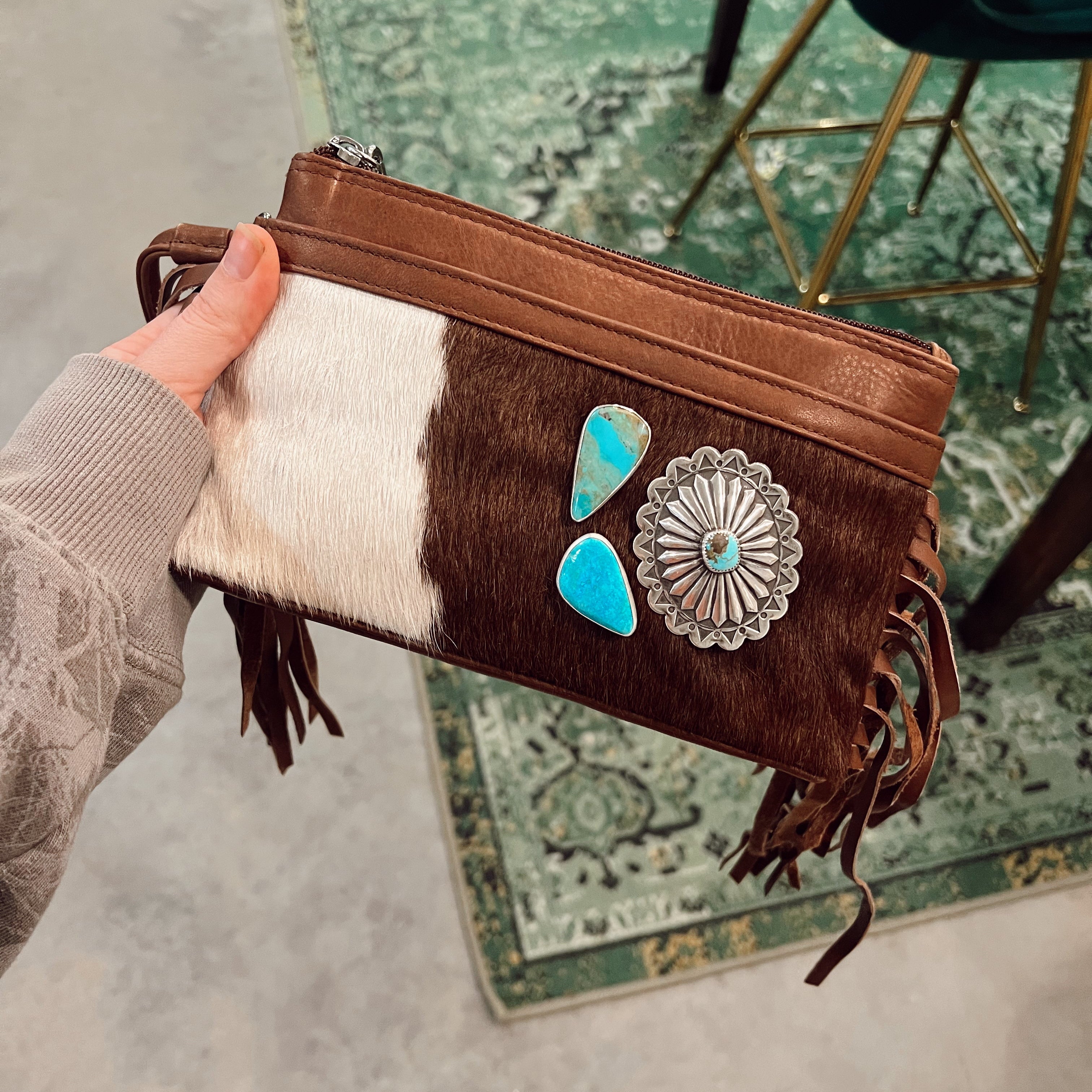 ‘Coyote Creek’ Kingman + Cowhide Wristlet // One of a Kind