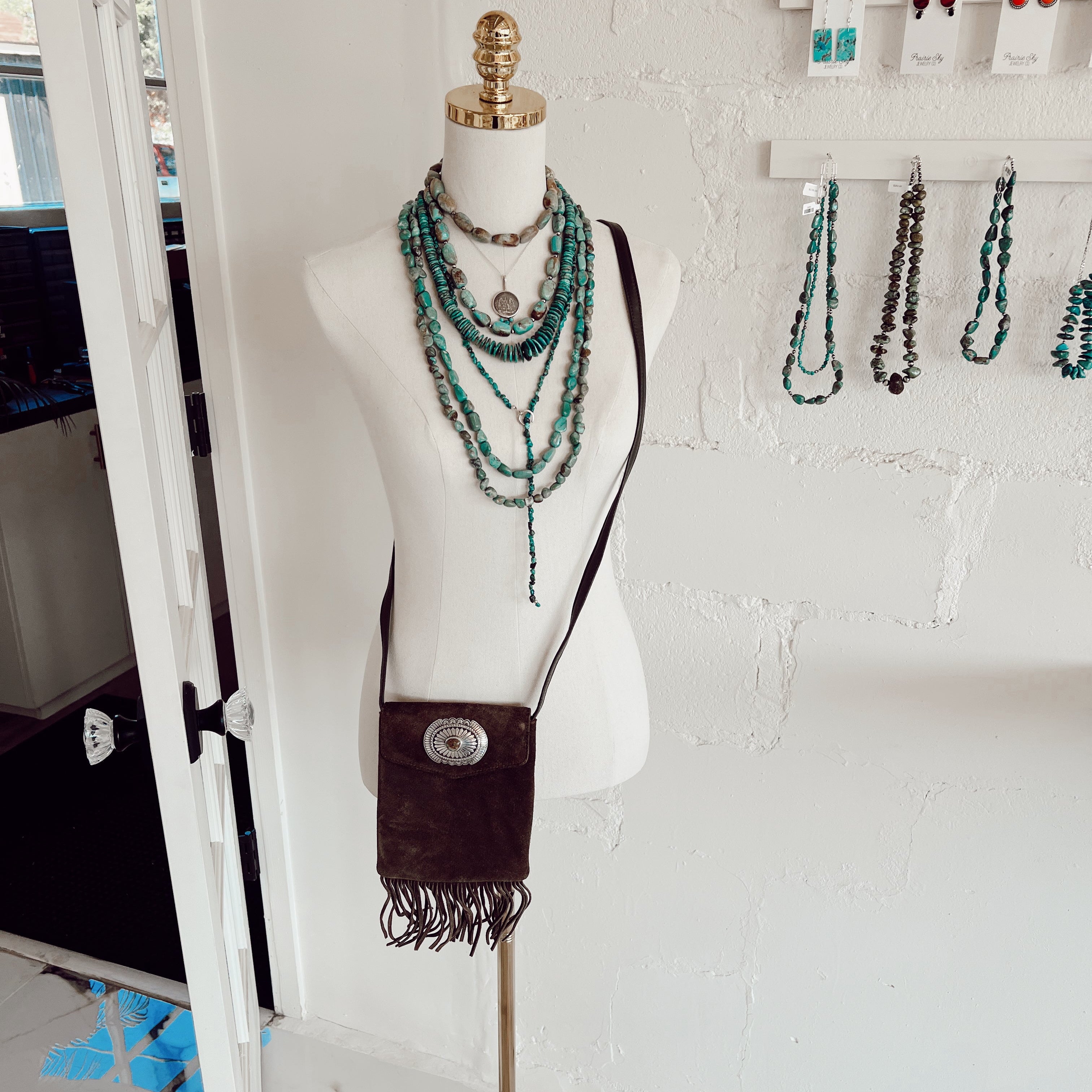 ‘Silver Sage’ Royston Turquoise + Vintage Suede Crossbody // One of a Kind