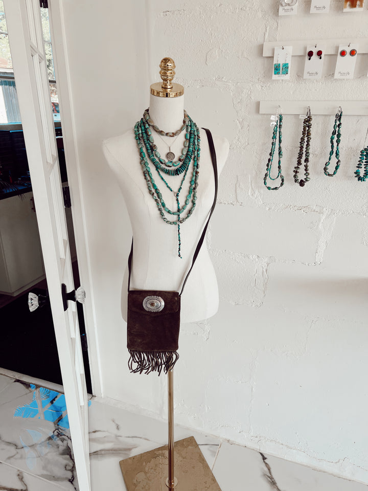 ‘Silver Sage’ Royston Turquoise + Vintage Suede Crossbody // One of a Kind