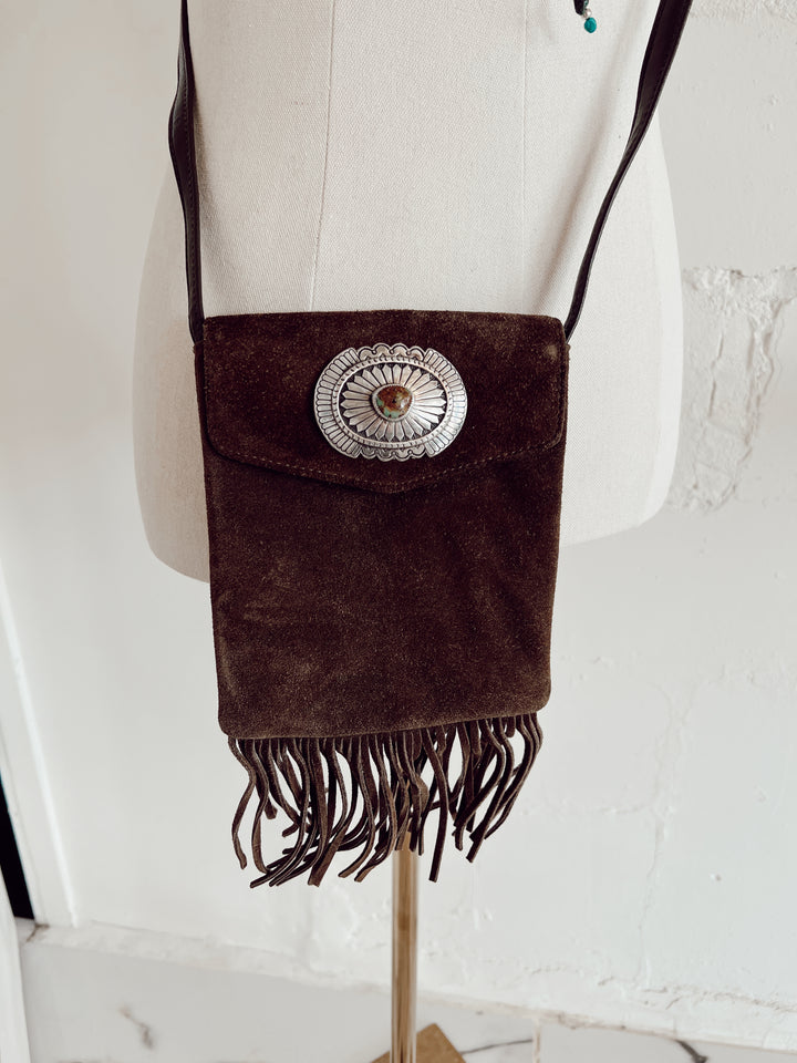 ‘Silver Sage’ Royston Turquoise + Vintage Suede Crossbody // One of a Kind