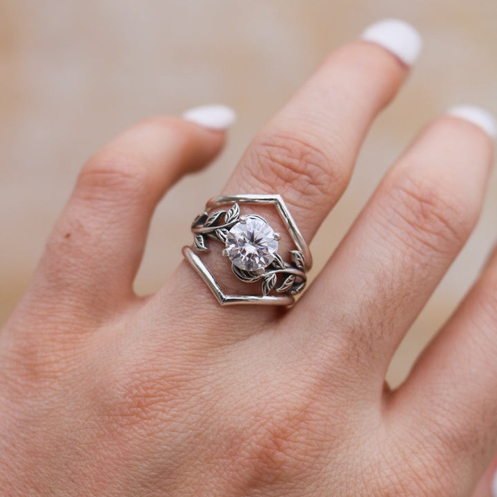 ‘Vivienne’ Brilliant Cut Moissanite Engagement & Wedding Ring Set // Made to Order