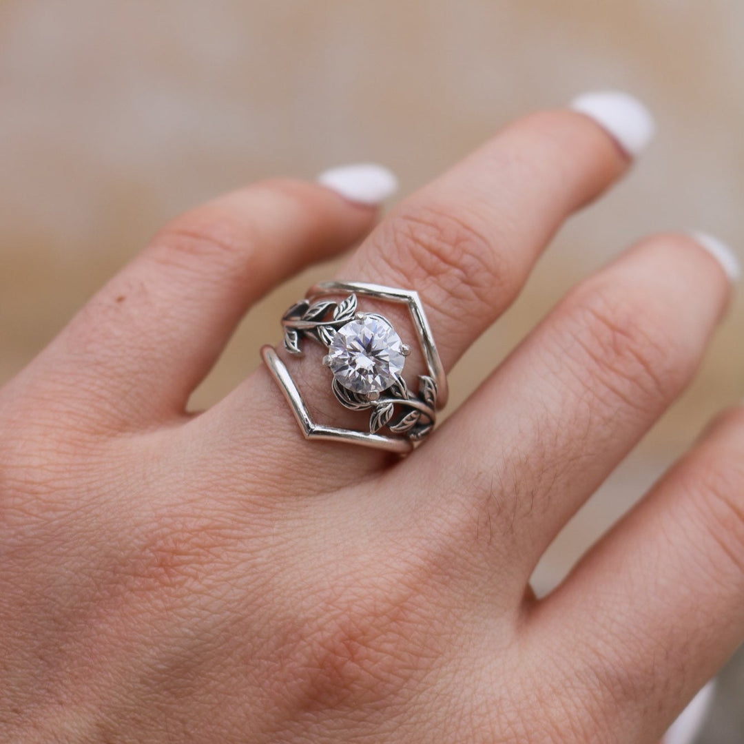 ‘Vivienne’ Brilliant Cut Moissanite Engagement & Wedding Ring Set // Made to Order