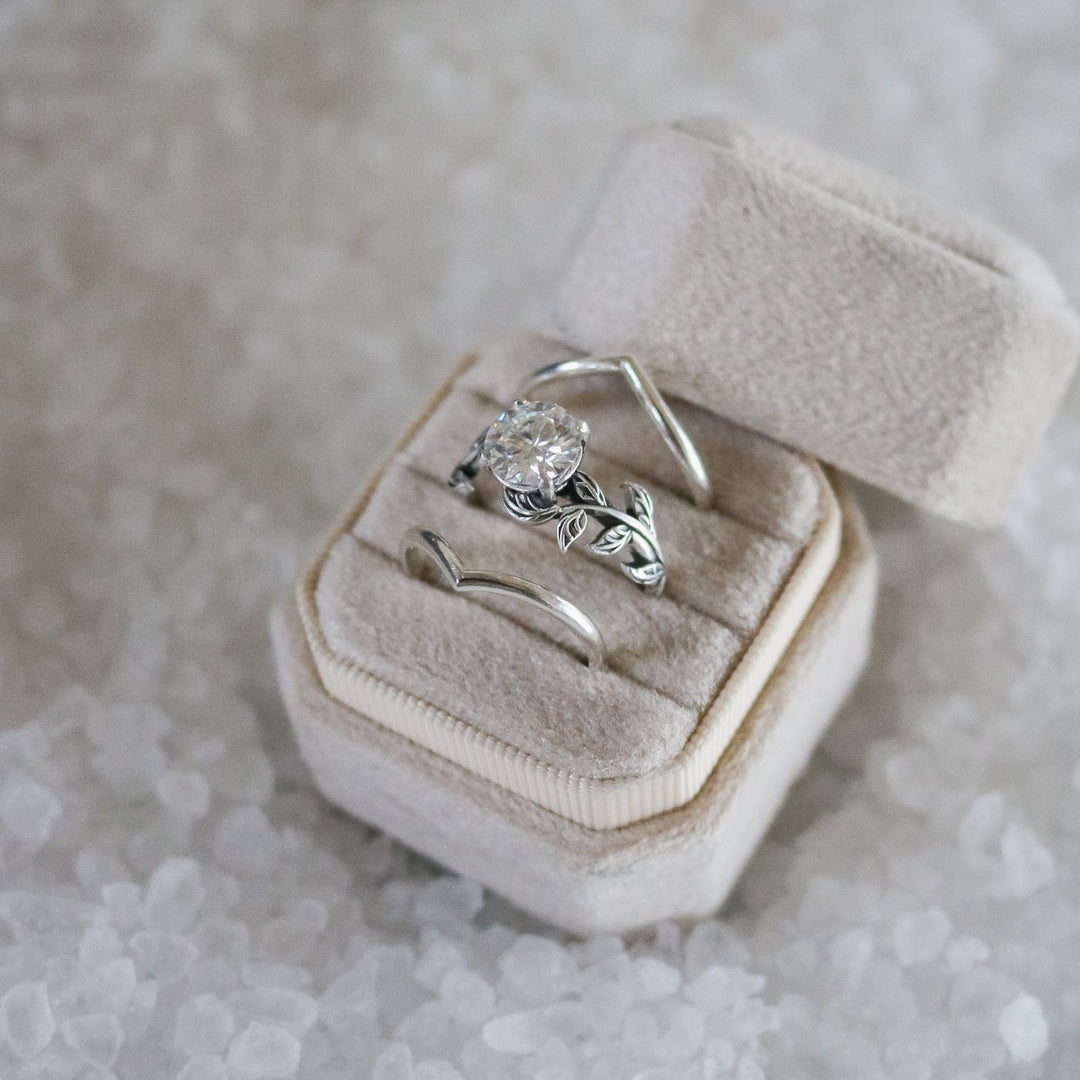 ‘Vivienne’ Brilliant Cut Moissanite Engagement & Wedding Ring Set // Made to Order