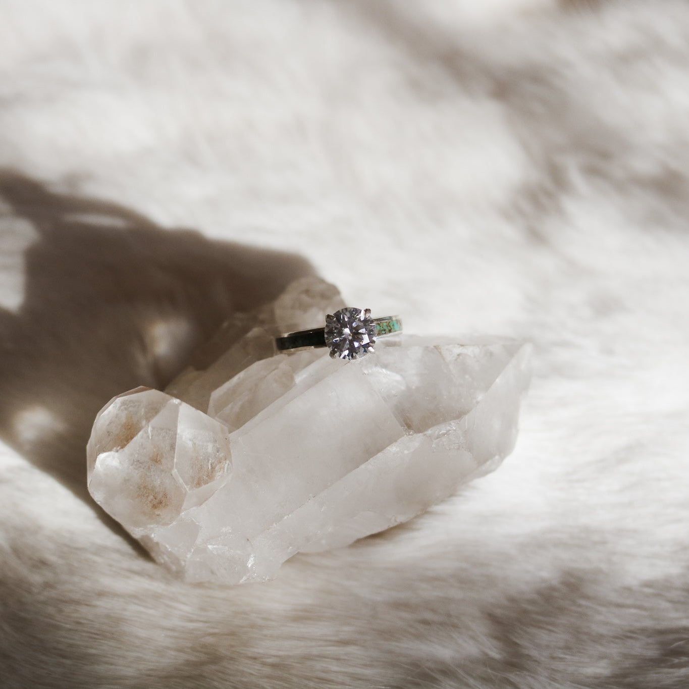 'Aveline' Diamond + Turquoise Inlay Engagement Ring // Made to Order