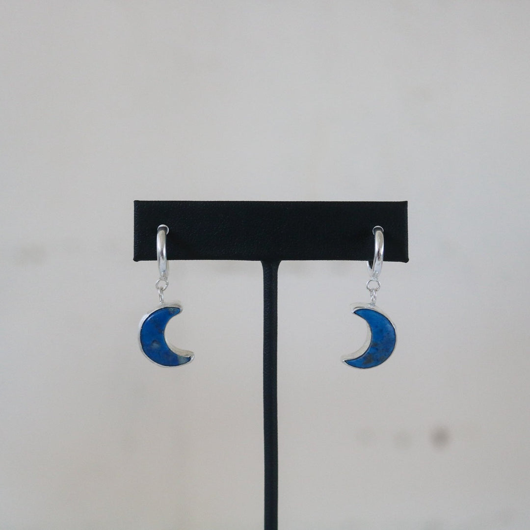 Lapis Lazuli Moon Mini Hoops // One of a Kind