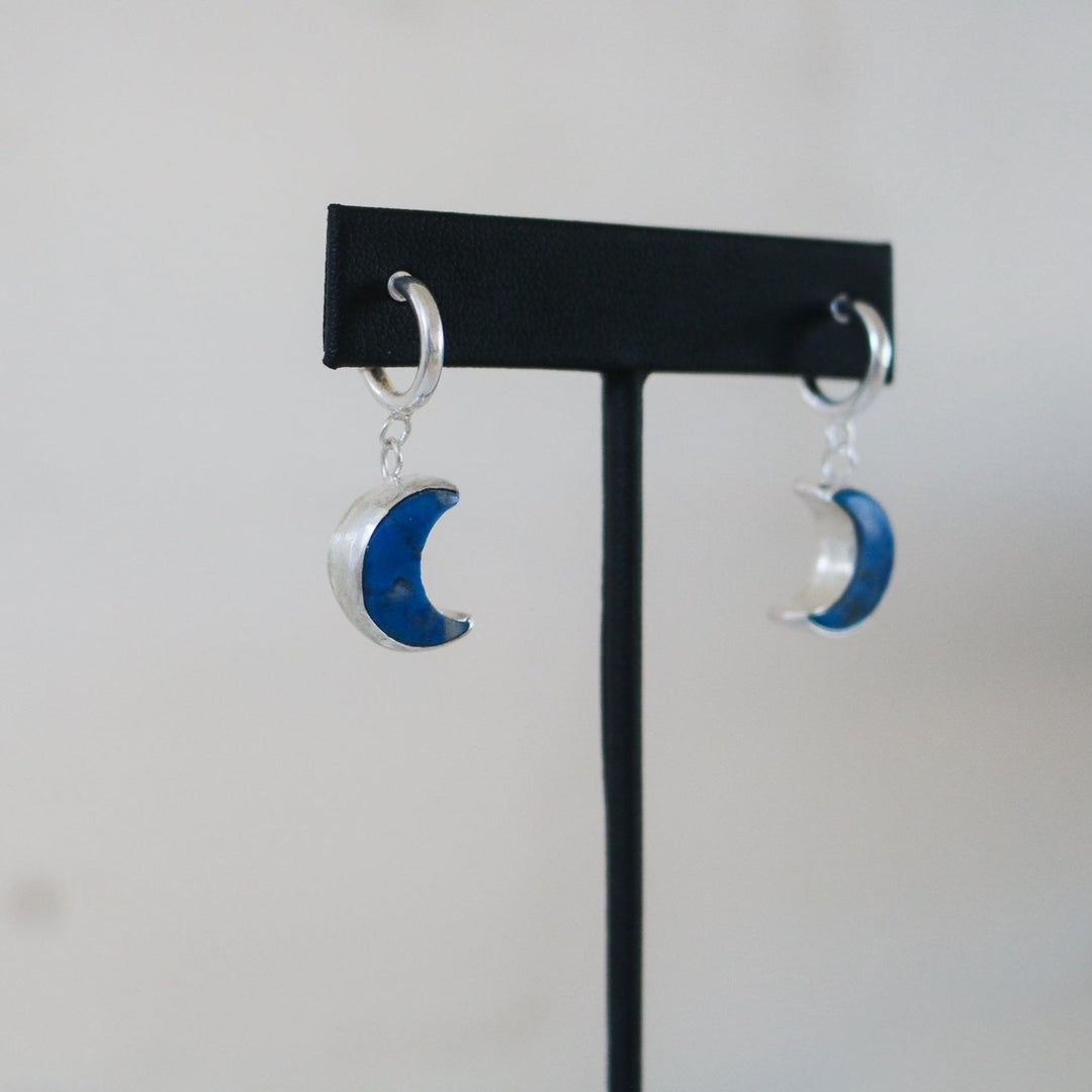 Lapis Lazuli Moon Mini Hoops // One of a Kind