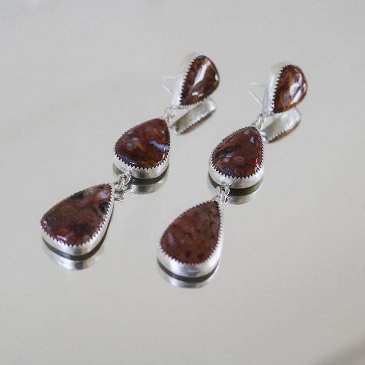Petrified Wood Triple Drop Earrings // One of a Kind