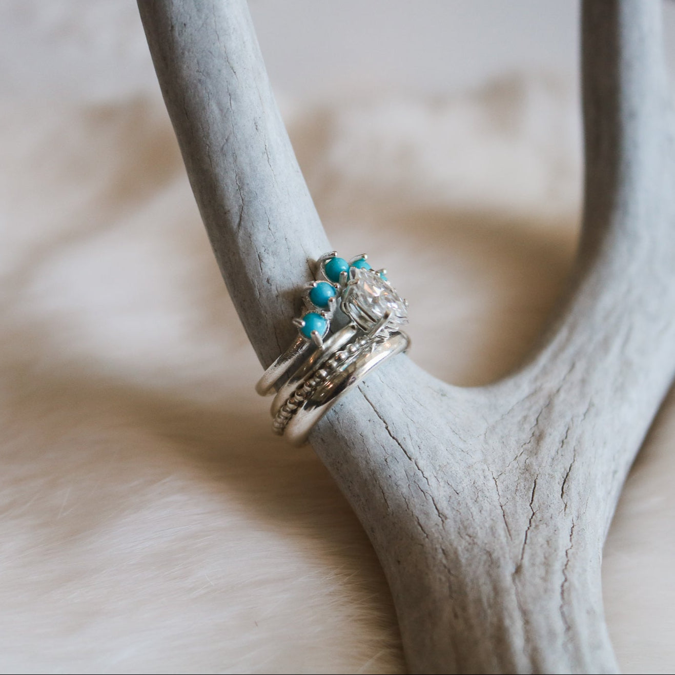 'Aurelia' Diamond Engagement + Turquoise Wedding Ring Set // Made to Order