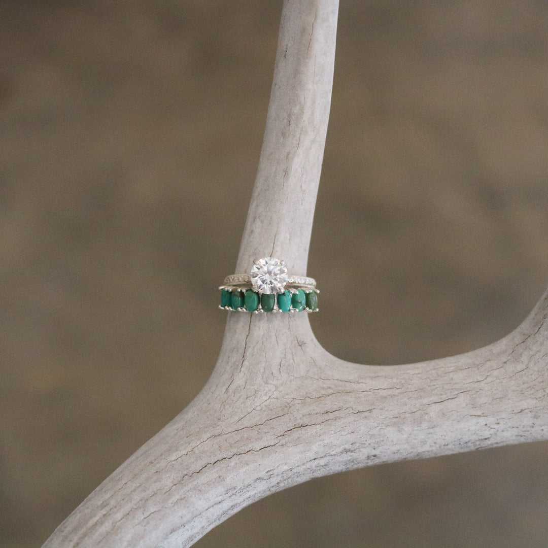 'Dixie' Diamond Engagement + Turquoise Wedding Ring Set // Made to Order