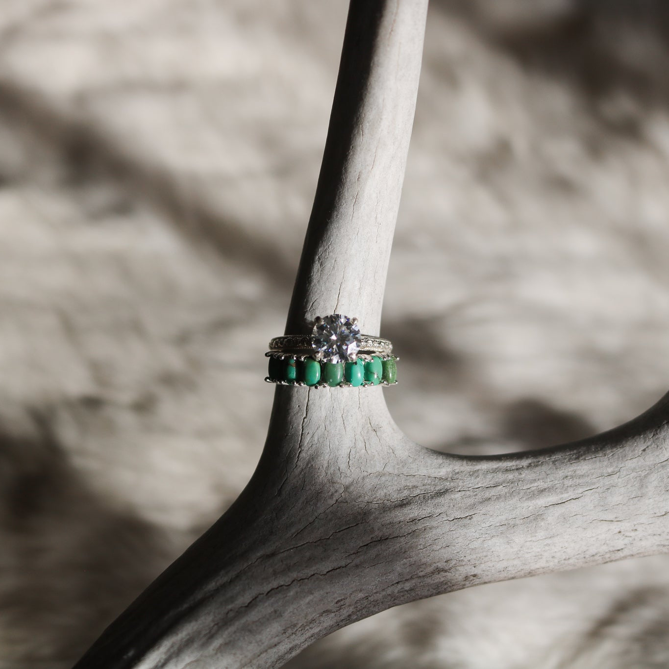 'Dixie' Diamond Engagement + Turquoise Wedding Ring Set // Made to Order