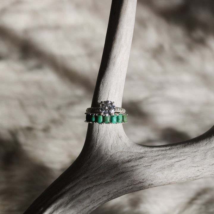 'Dixie' Diamond Engagement + Turquoise Wedding Ring Set // Made to Order