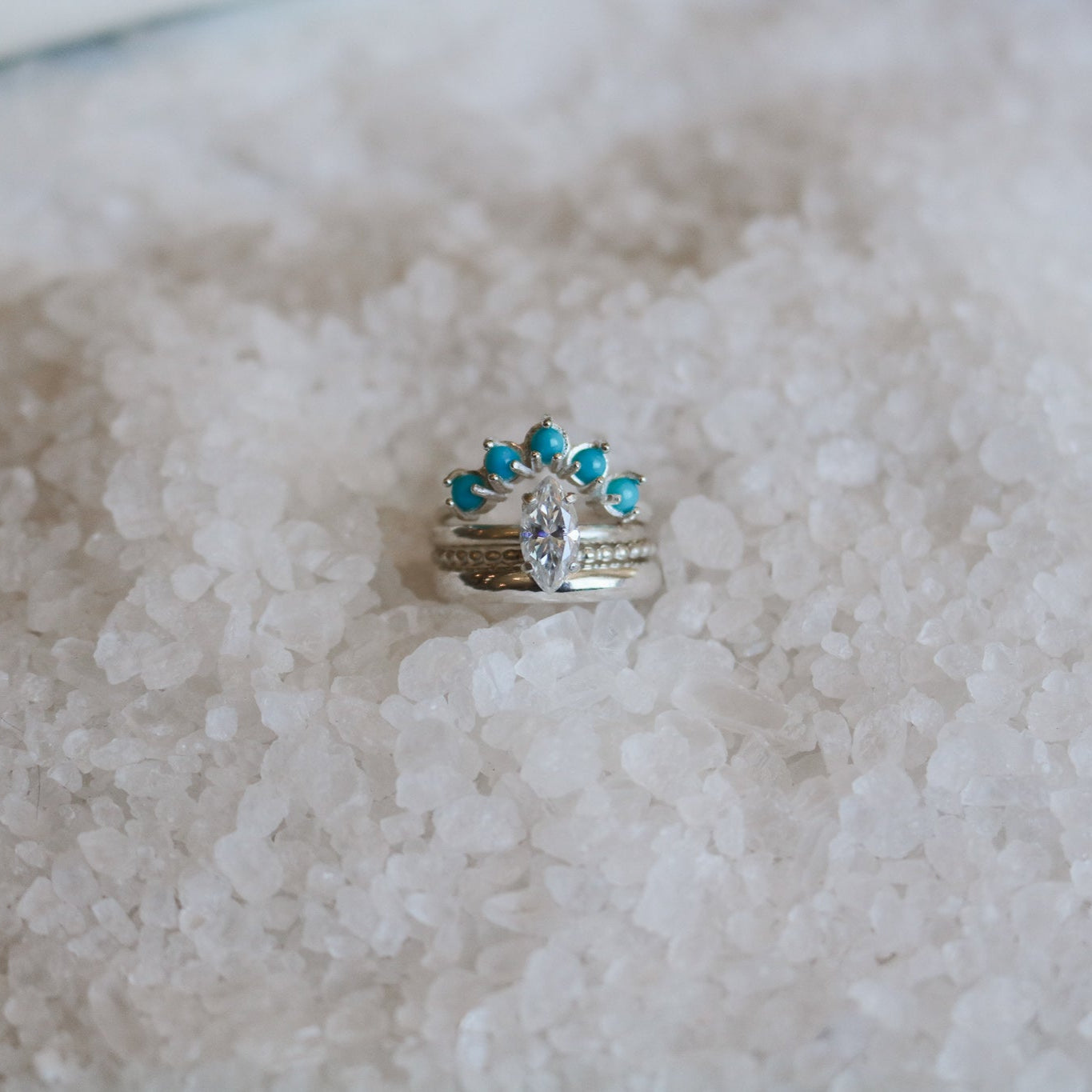 'Aurelia' Diamond Engagement + Turquoise Wedding Ring Set // Made to Order