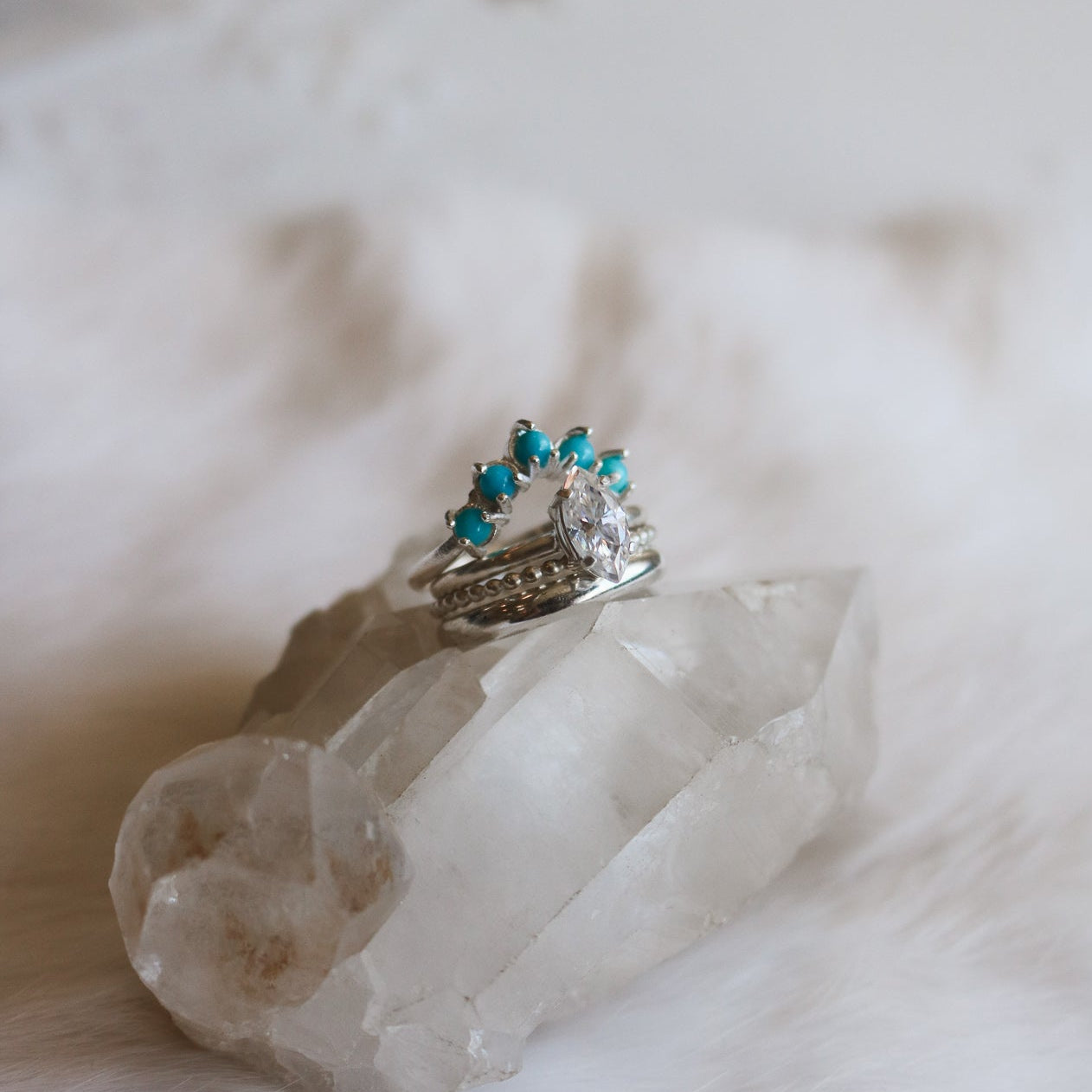 'Aurelia' Diamond Engagement + Turquoise Wedding Ring Set // Made to Order