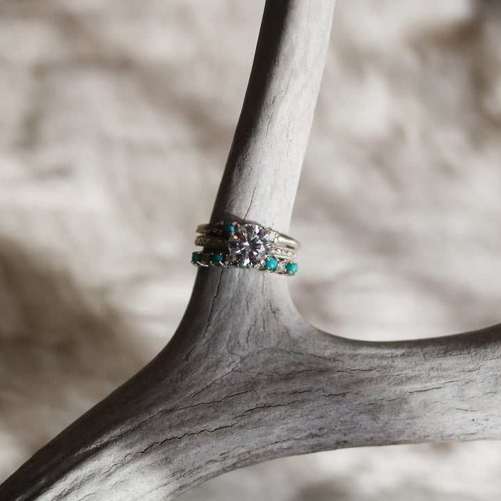 'Carolina' Moissanite Engagement + Turquoise Wedding Ring Set // Made to Order