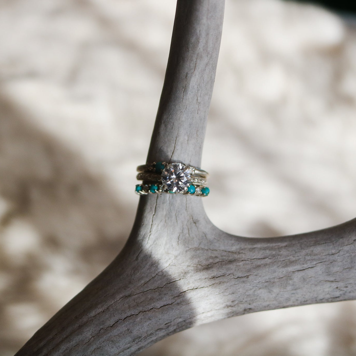 'Carolina' Moissanite Engagement + Turquoise Wedding Ring Set // Made to Order