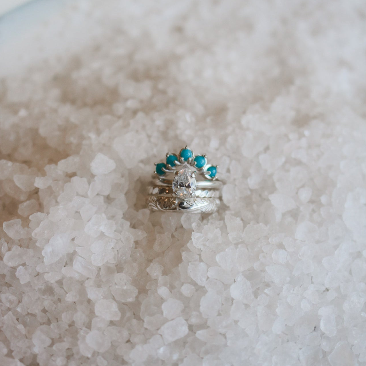'Amara' Diamond Engagement + Turquoise Wedding Ring Set // Made to Order