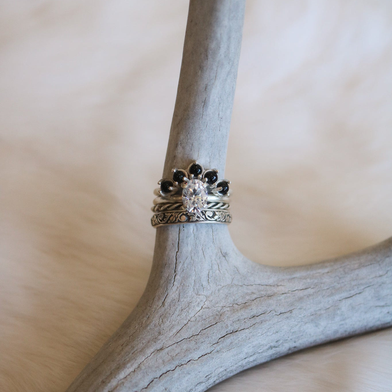 'Serena' Diamond + Onyx Wedding Ring Set // Made to Order