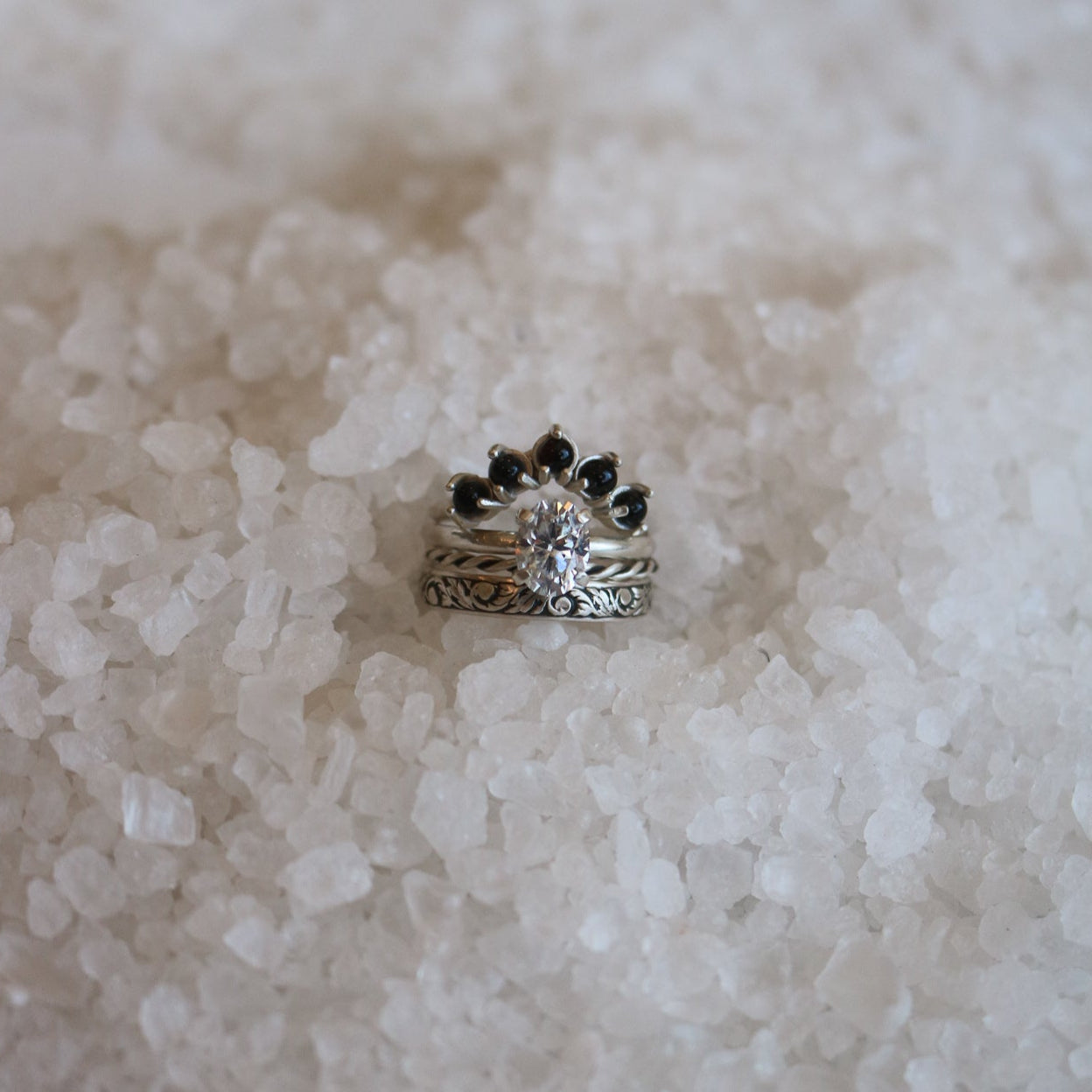 'Serena' Diamond + Onyx Wedding Ring Set // Made to Order