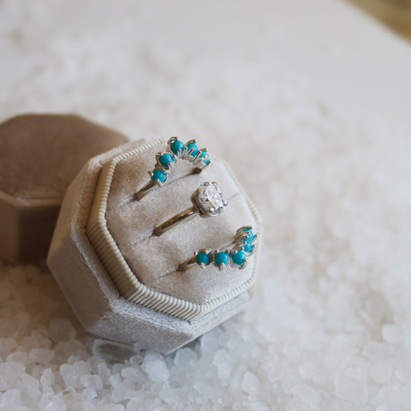 'Mae' Diamond + Turquoise Wedding Ring Set // Made to Order