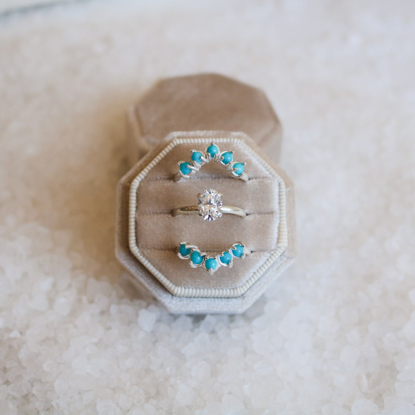 'Mae' Diamond + Turquoise Wedding Ring Set // Made to Order