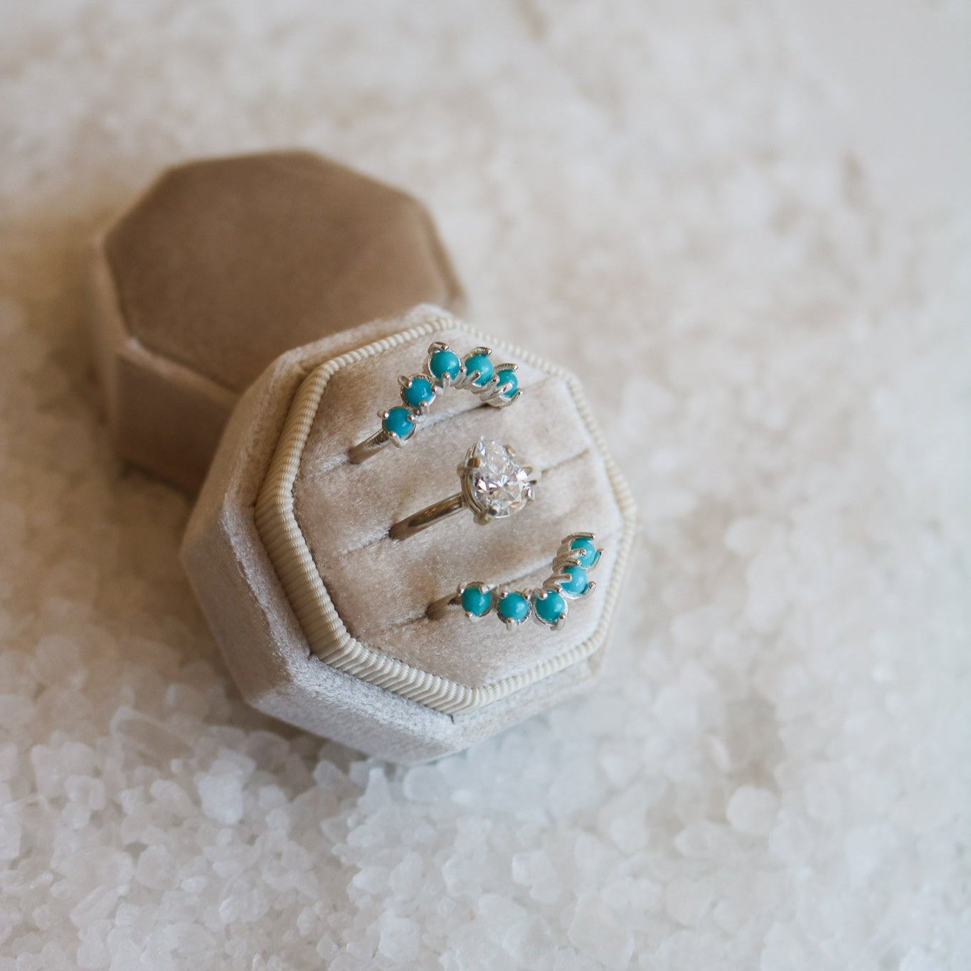 'Camila' Diamond Engagement + Turquoise Wedding Ring Set // Made to Order