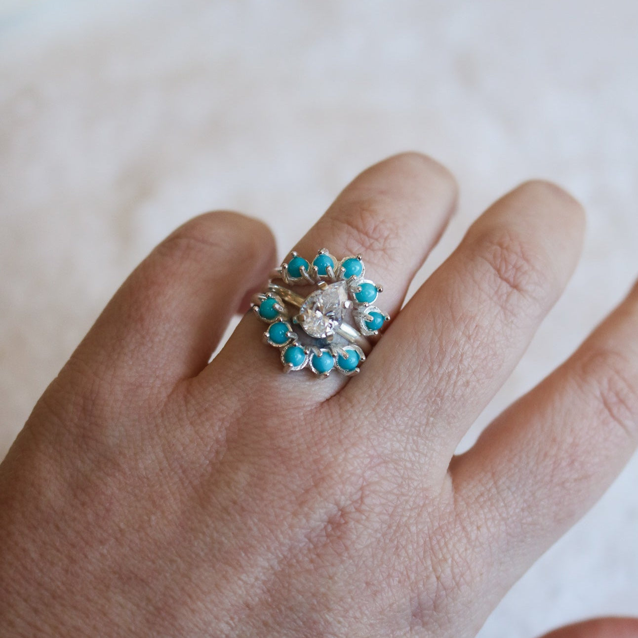 'Camila' Diamond Engagement + Turquoise Wedding Ring Set // Made to Order