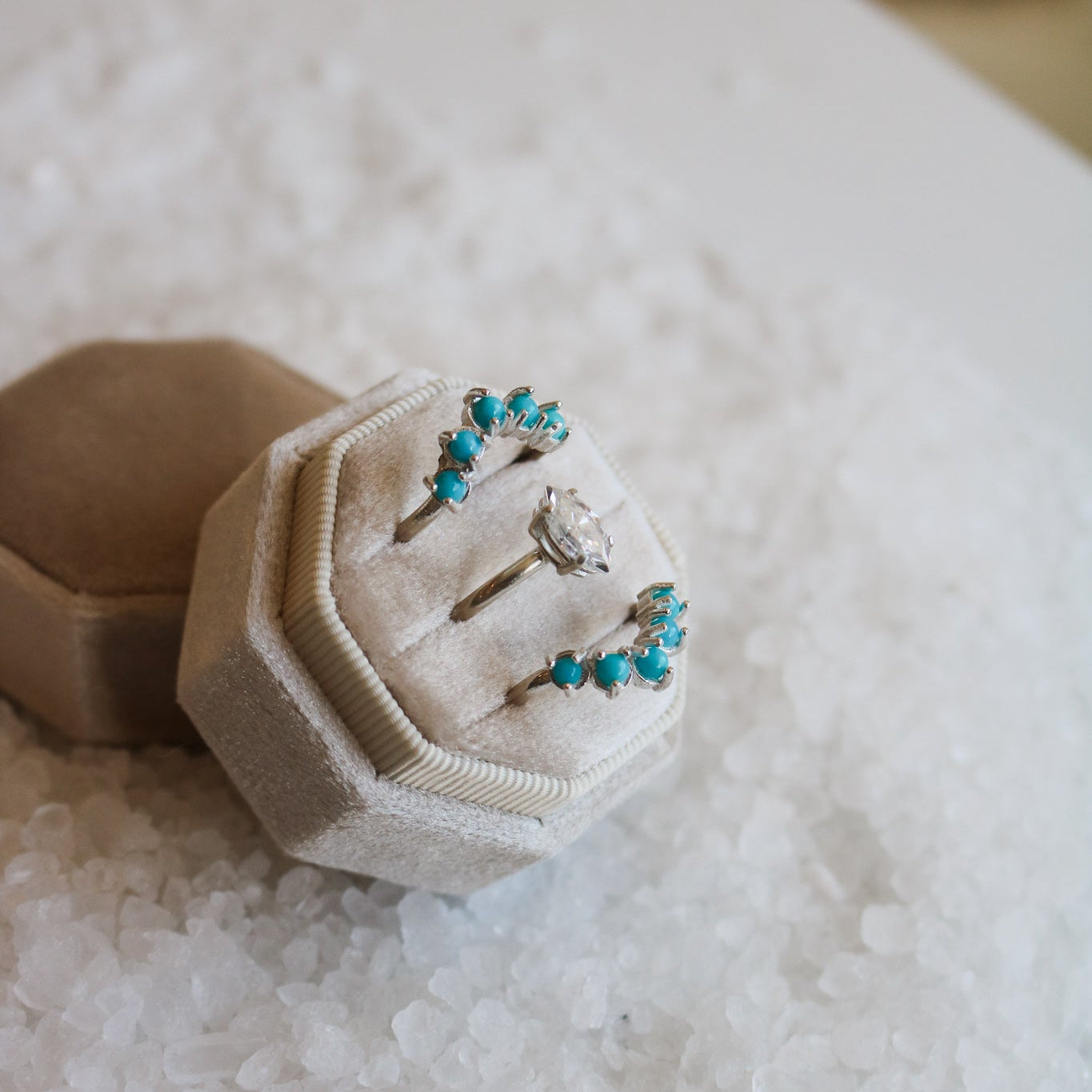 'Madeline' Diamond + Turquoise Wedding Ring Set // Made to Order