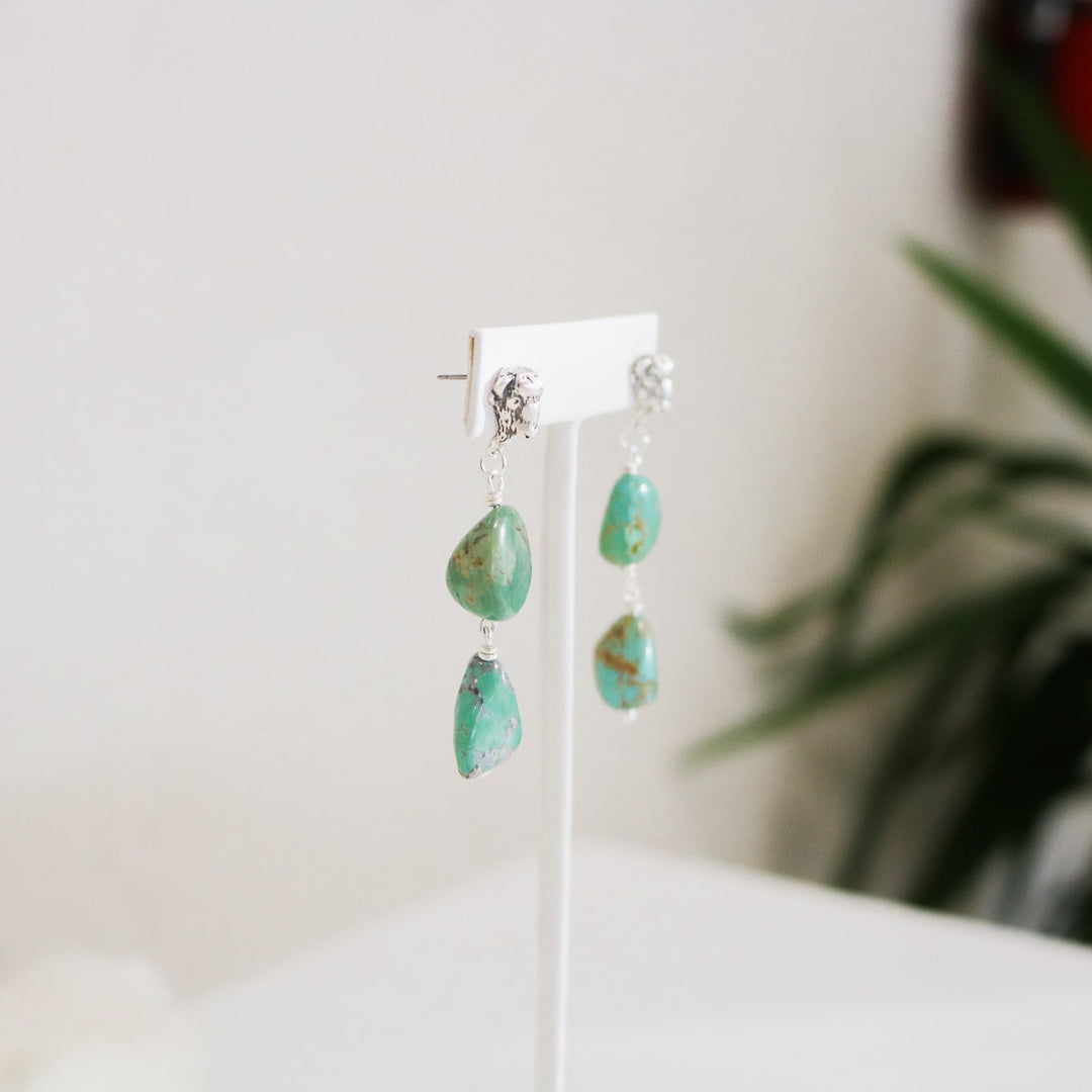 Buffalo Head + American Turquoise Double Drop Earrings // One of a Kind
