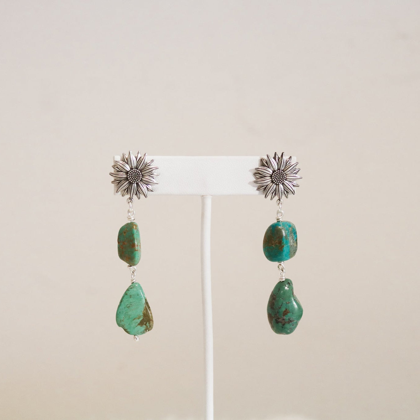 Sunflower + American Turquoise Double Drop Earrings // One of a Kind