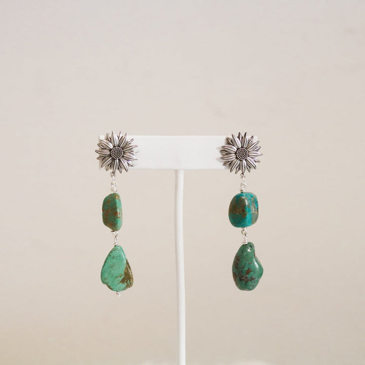 Sunflower + American Turquoise Double Drop Earrings // One of a Kind