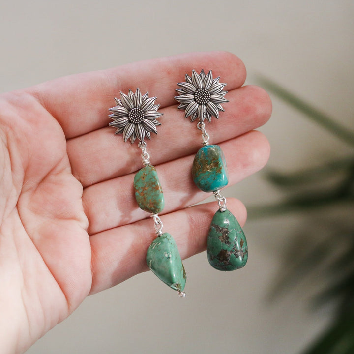 Sunflower + American Turquoise Double Drop Earrings // One of a Kind