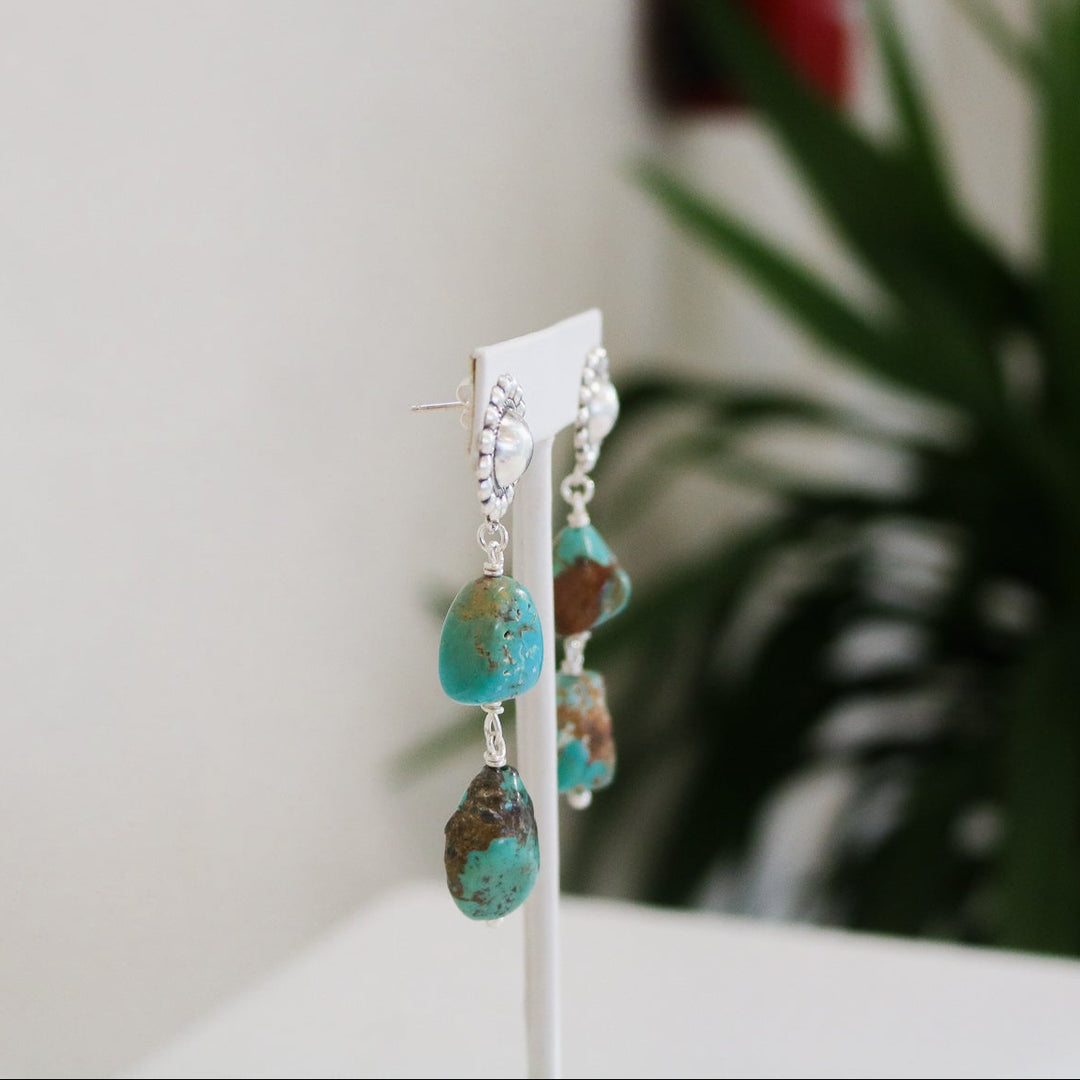 Mirror Concho + American Turquoise Double Drop Earrings // One of a Kind