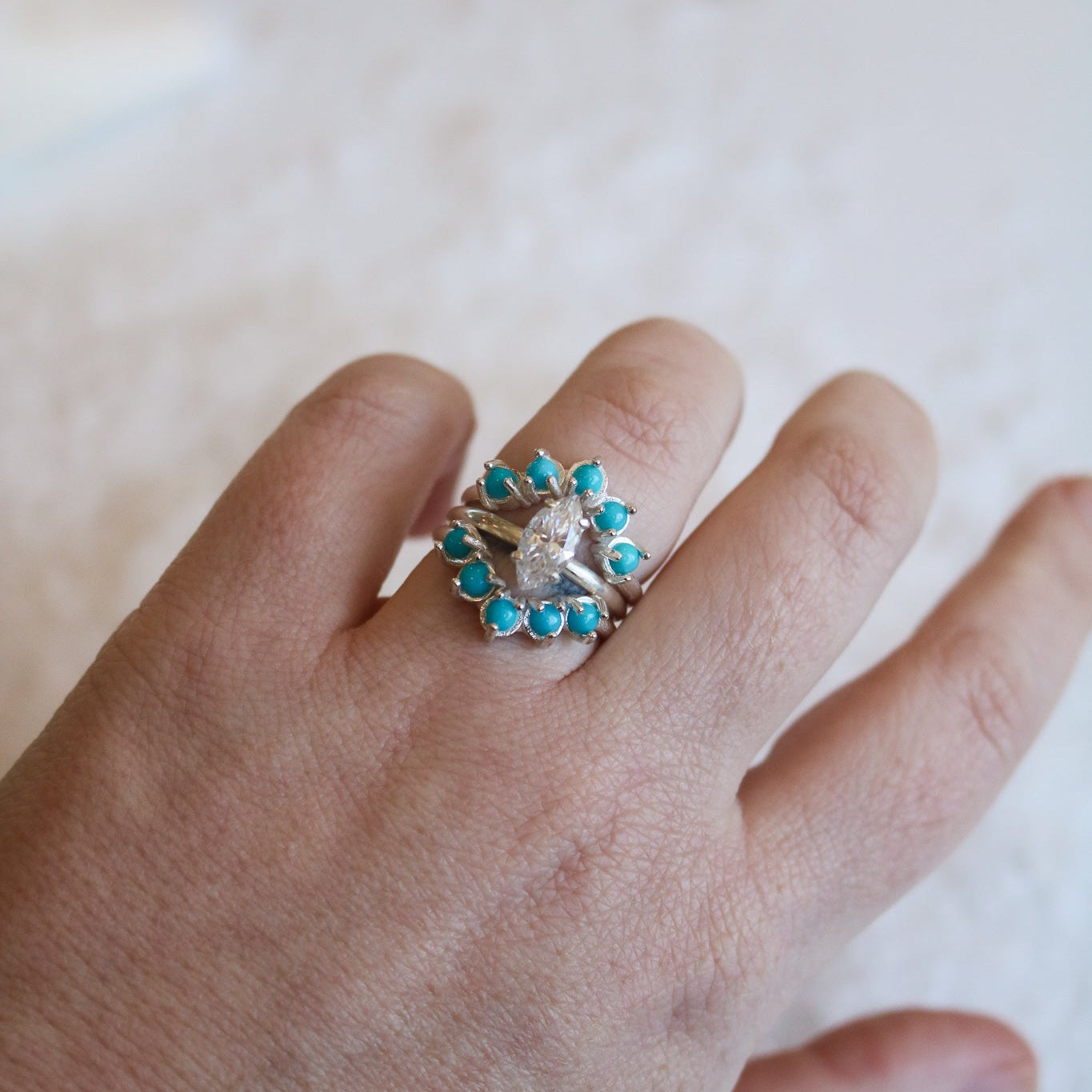 'Madeline' Diamond + Turquoise Wedding Ring Set // Made to Order