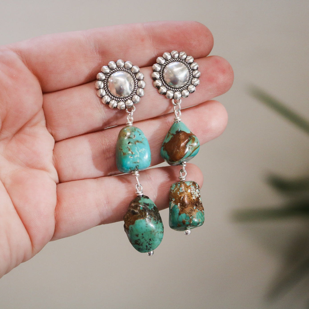 Mirror Concho + American Turquoise Double Drop Earrings // One of a Kind