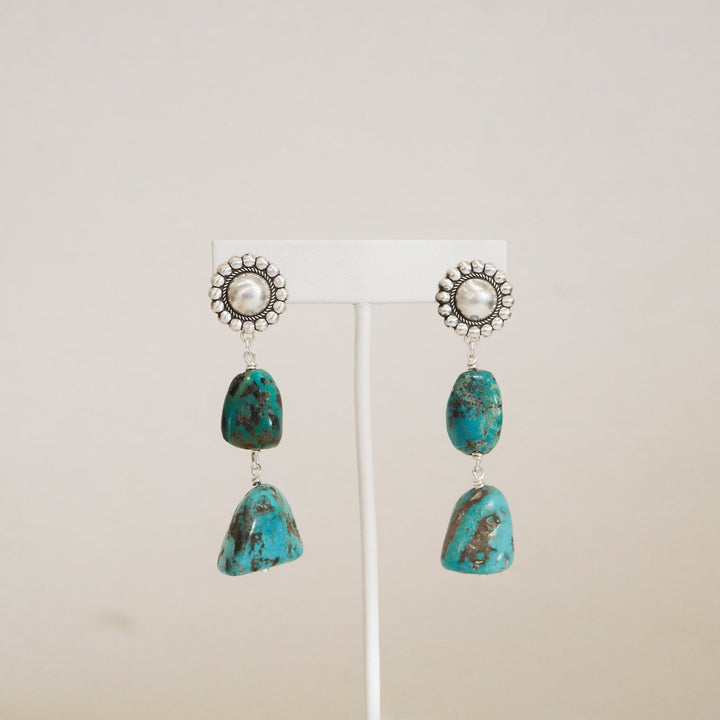Mirror Concho + American Turquoise Double Drop Earrings // One of a Kind