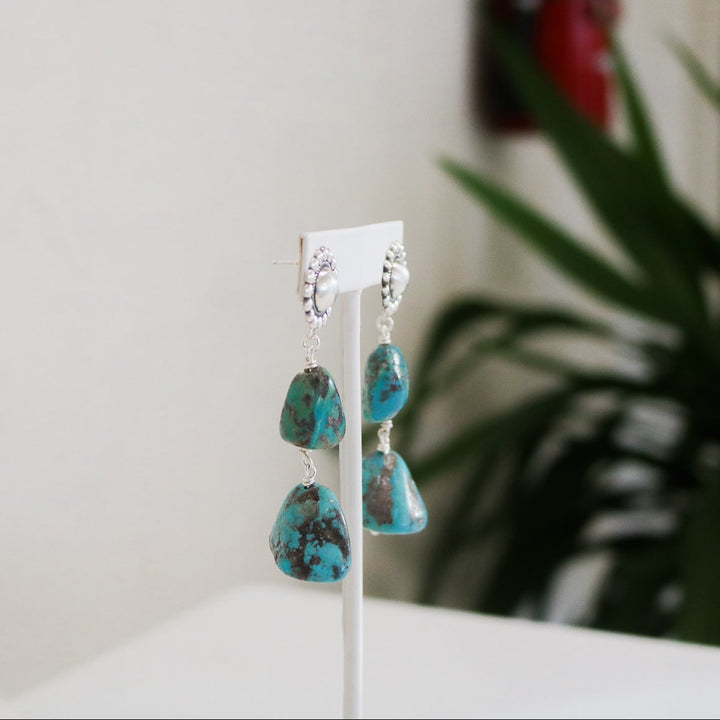 Mirror Concho + American Turquoise Double Drop Earrings // One of a Kind