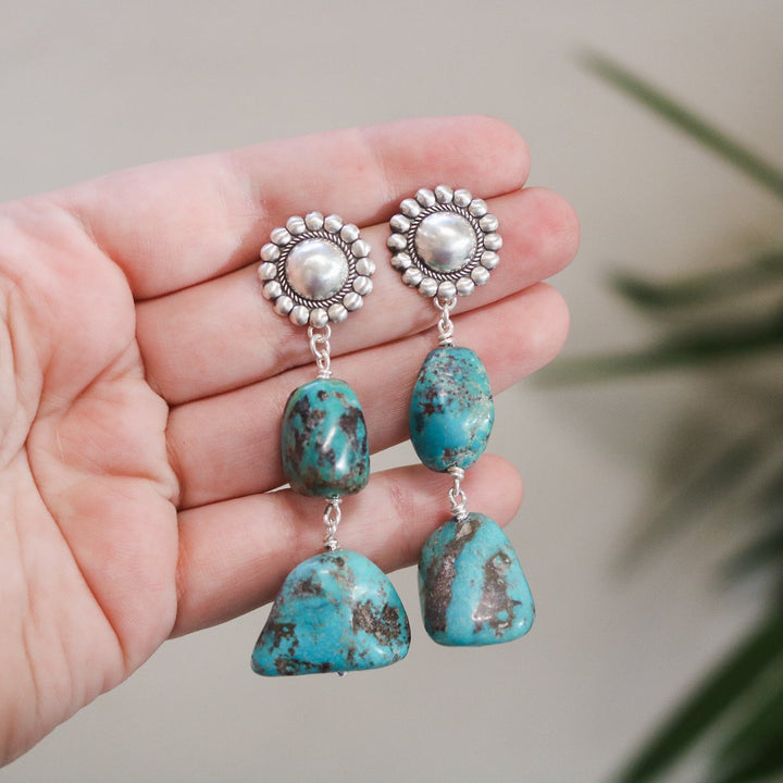Mirror Concho + American Turquoise Double Drop Earrings // One of a Kind