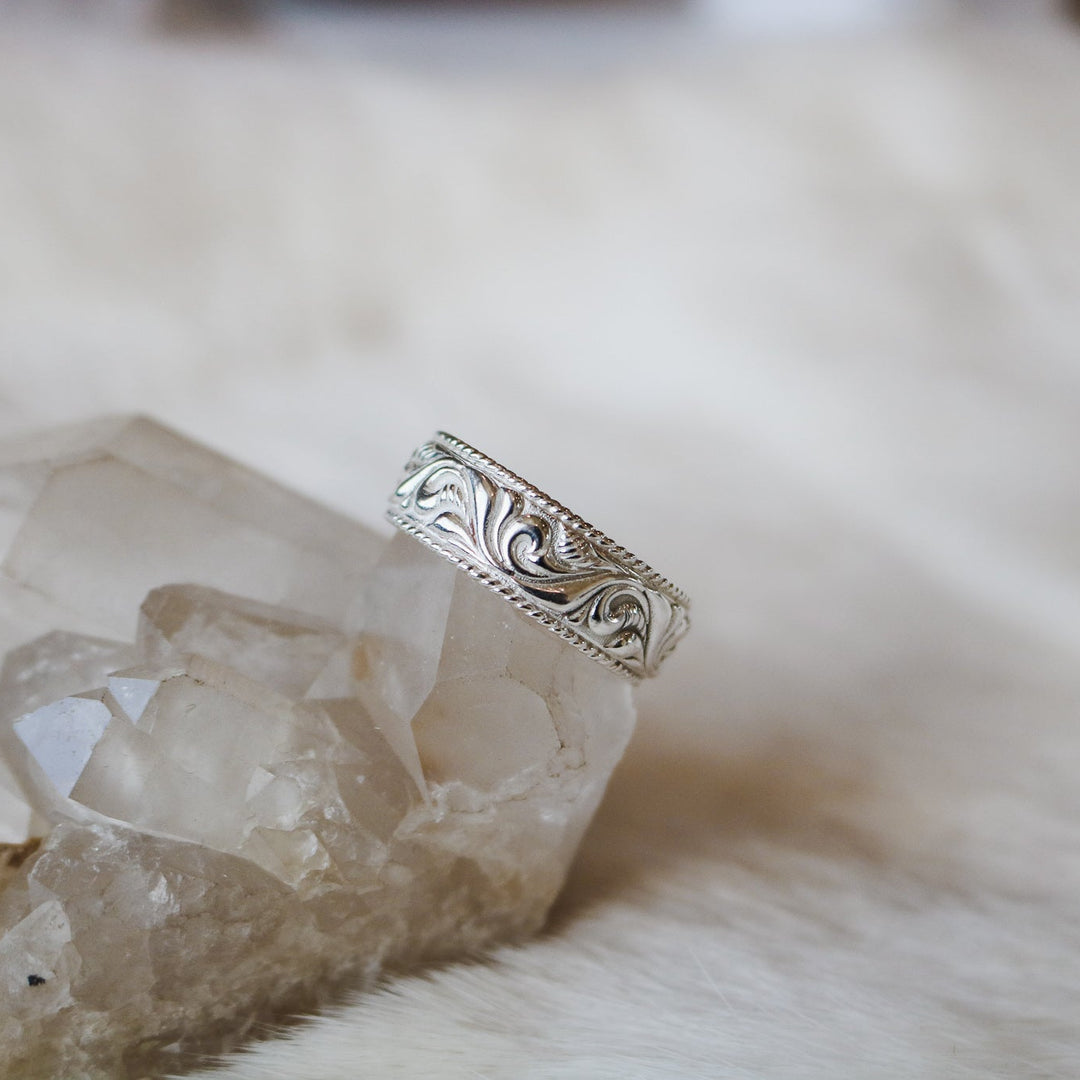 'Oak Ridge' Men's Western Tooled Stacking Ring Band // Made to Order